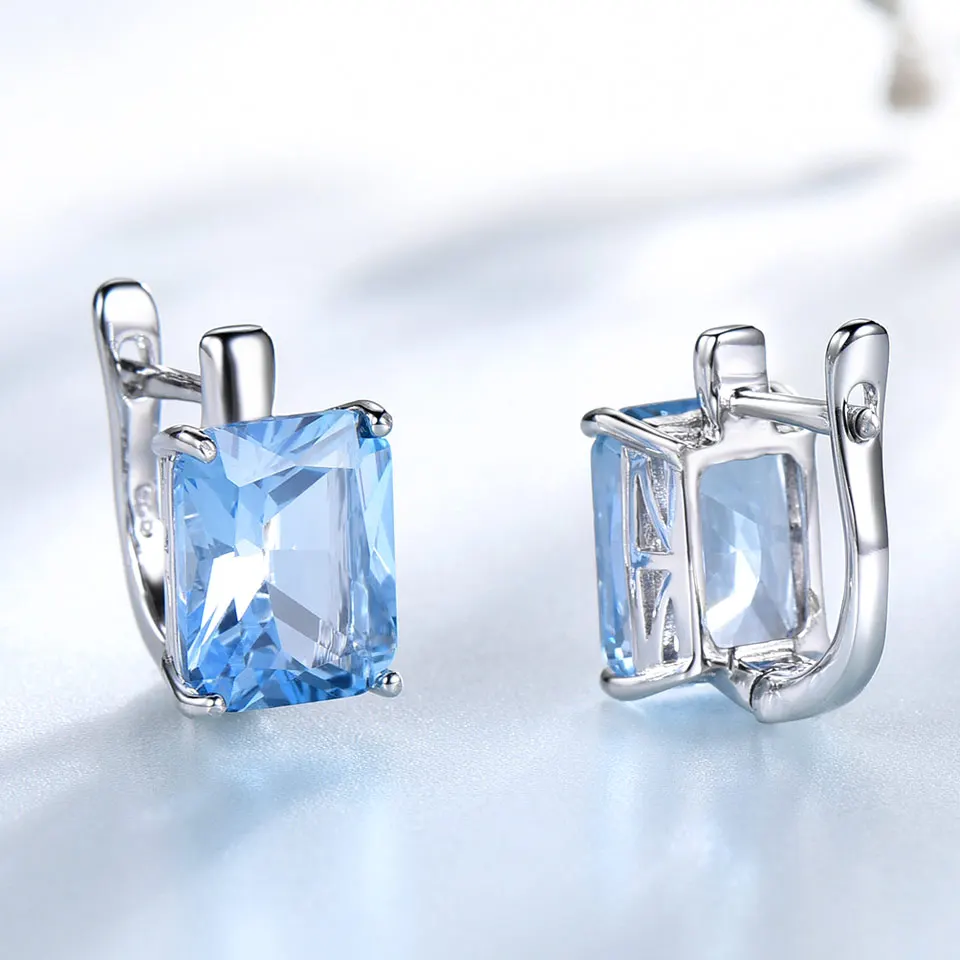 UMCHO Luxury 8.0ct Sky Blue Topaz Gemstone Jewelry Solid 925 Sterling Silver Clip On Earrings For Women  Birthday Gift Fashion