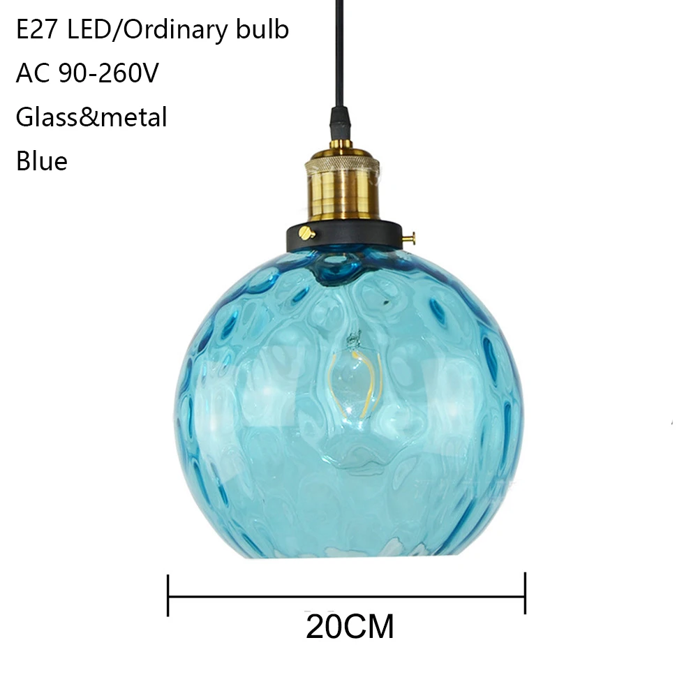  Modern loft blue color glass pendant light LED E27 home deco Nordic hanging lamp with 3 size for li - 32872583378