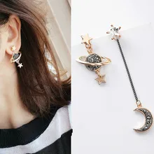 Новые гиперболы геометрические Женские Висячие серьги Луна подвеска с Сатурном Асимметричные Длинные аксессуары ювелирные изделия