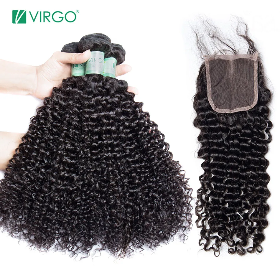 Virgo Kinky Curly Bundles With Closure 3 Pcs Brazilian Human Hair