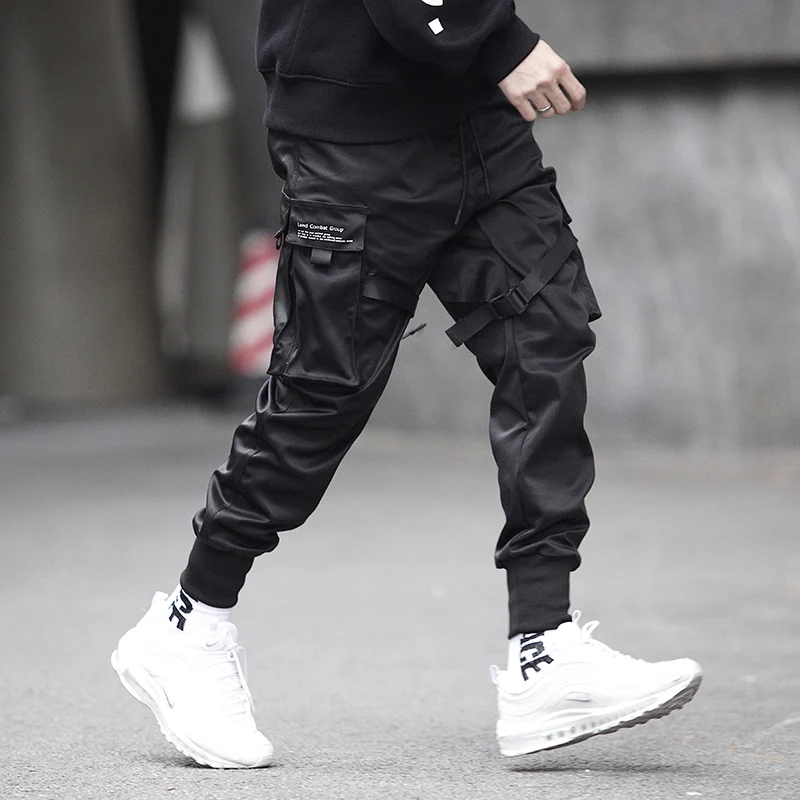 kpop motorcycle pants hip hop fashion male joggers black casual ...