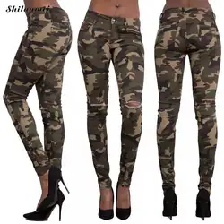Модные женские Camo хлопок рваные Штаны Для женщин брюки-карго плюс Размеры Штаны облегающие брюки джоггеры Для женщин Камуфляж пот Штаны