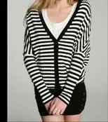 

Pure Cashmere Sweater Fashion V-neck Black White Stripe Cardigans Women Natural Warm High Quality Clearance Sale Free Shipping