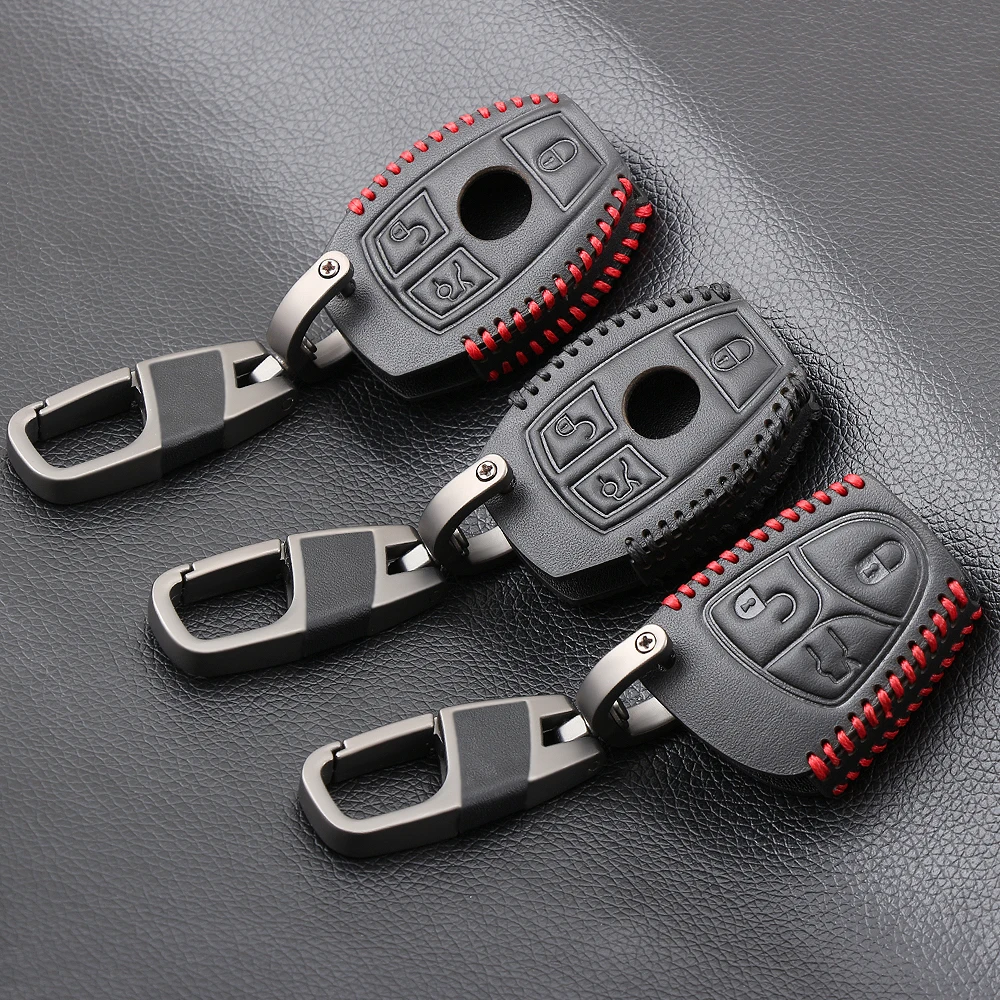 

Black Leather Car Key Case For Mercedes Benz AMG W203 W210 W211 W124 W202 W204 W205 W212 A B C E S R GLE CLA GLC GLA GLK Class