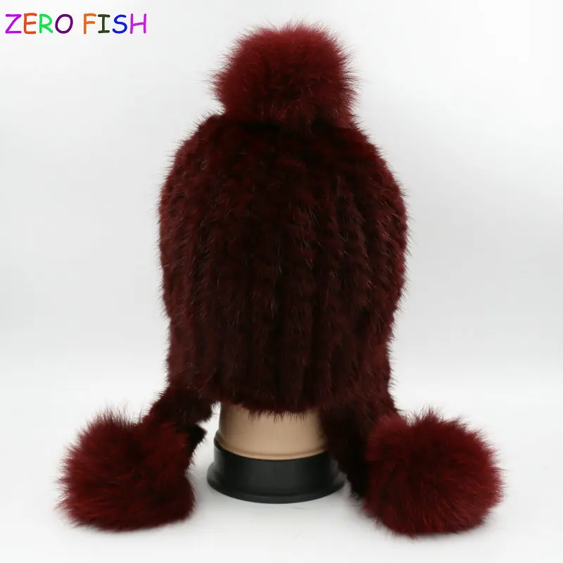 ZERO* FISH женская вязаная норковая меховая шапка, стильная женская меховая шапка с помпон из лисьего меха, подкладка, женские зимние аксессуары на голову, женские шапки для шапочки