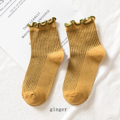 Новые Модные цветные хлопковые женские носки с оборками новейший дизайн ретро милые носки принцессы осенние винтажные носки контрастных цветов - Цвет: ginger