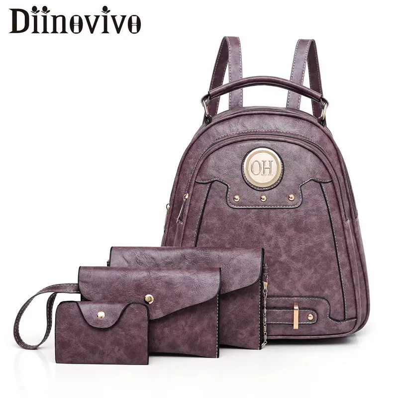 

Gradosoo Vintage Composite Bag Backpack Female Fashion Rivet Backpack For Women PU Leather School Bags For Teen girls LBF248
