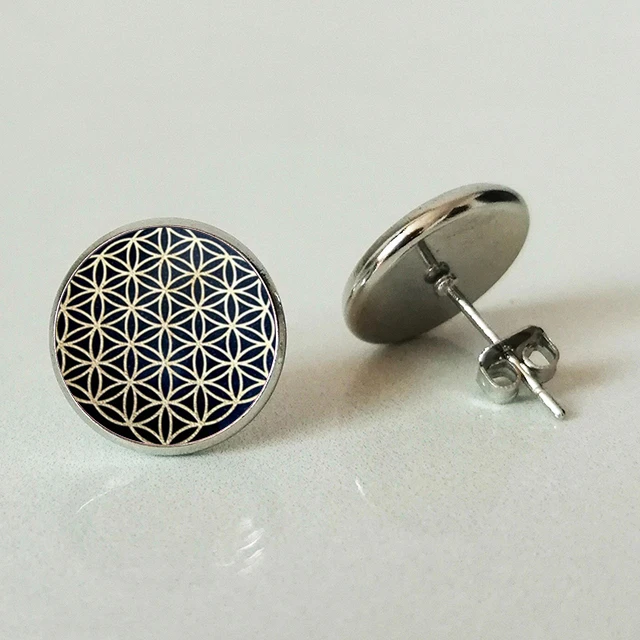 

Life flower Stud earring fashion round glass Stud earring retro glass Stud earring pendant men and women Wedding jewelry