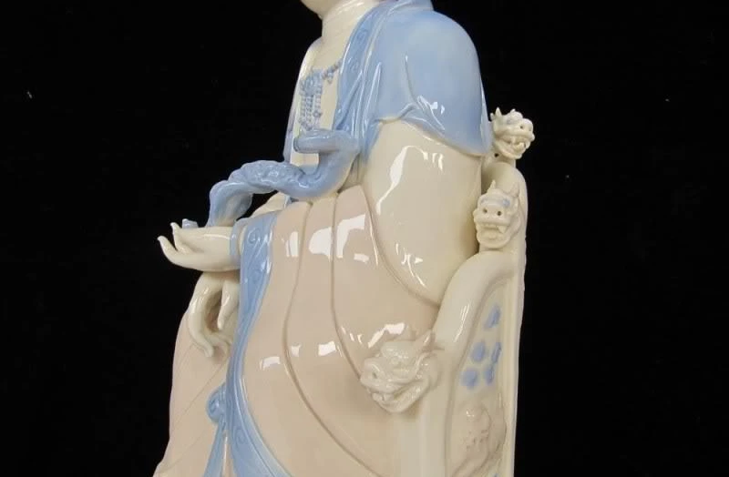 1" китайский храм белый пастельный фарфор сидеть Ru Yi Bodhisattva Kwan-Yin статуя