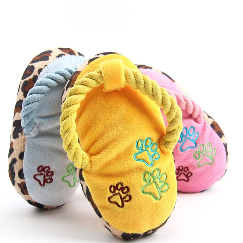 

Random Color Pet Dog Plush Toy Puppy Cute Slipper Shape Chew Toy Plush Pet Dog Cat Bite Resistant Squeaky Toys