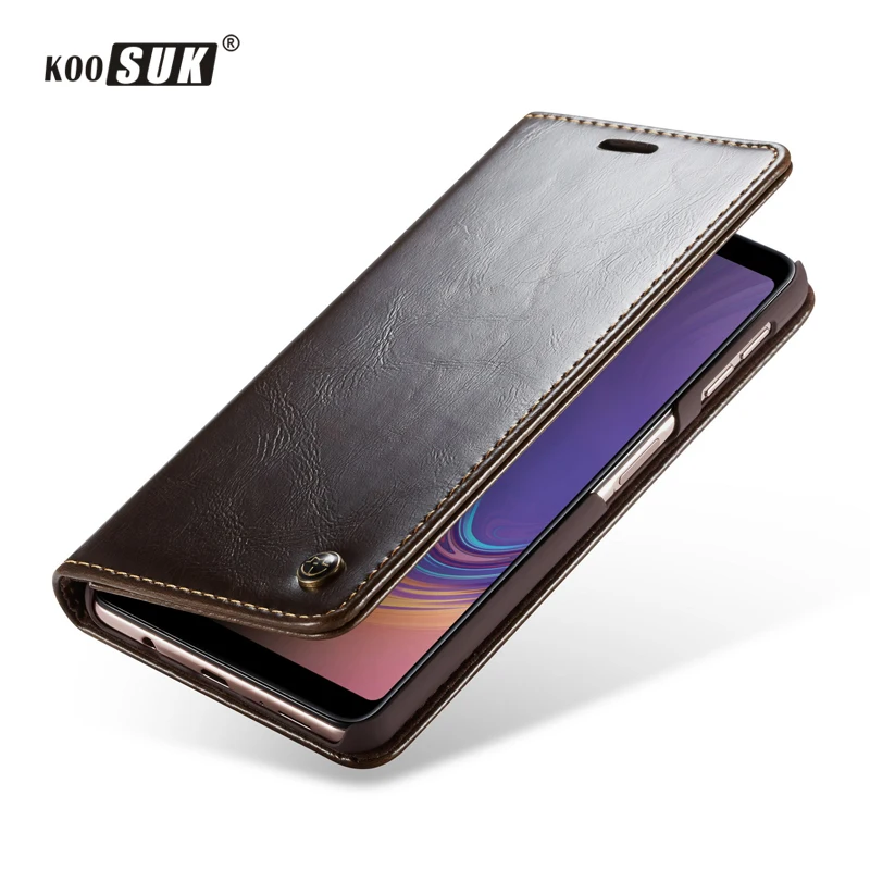  Luxury Glossy Leather Cover For Samsung A7 2018 A750 Wallet Card Flip Phone Case For Samsung Galaxy