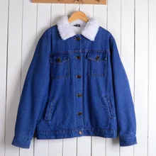 Джинсовая куртка с мехом для женщин, синяя Осенняя Зимняя мода, теплая джинсовая куртка, меховая женская шуба из искусственного меха DD1635