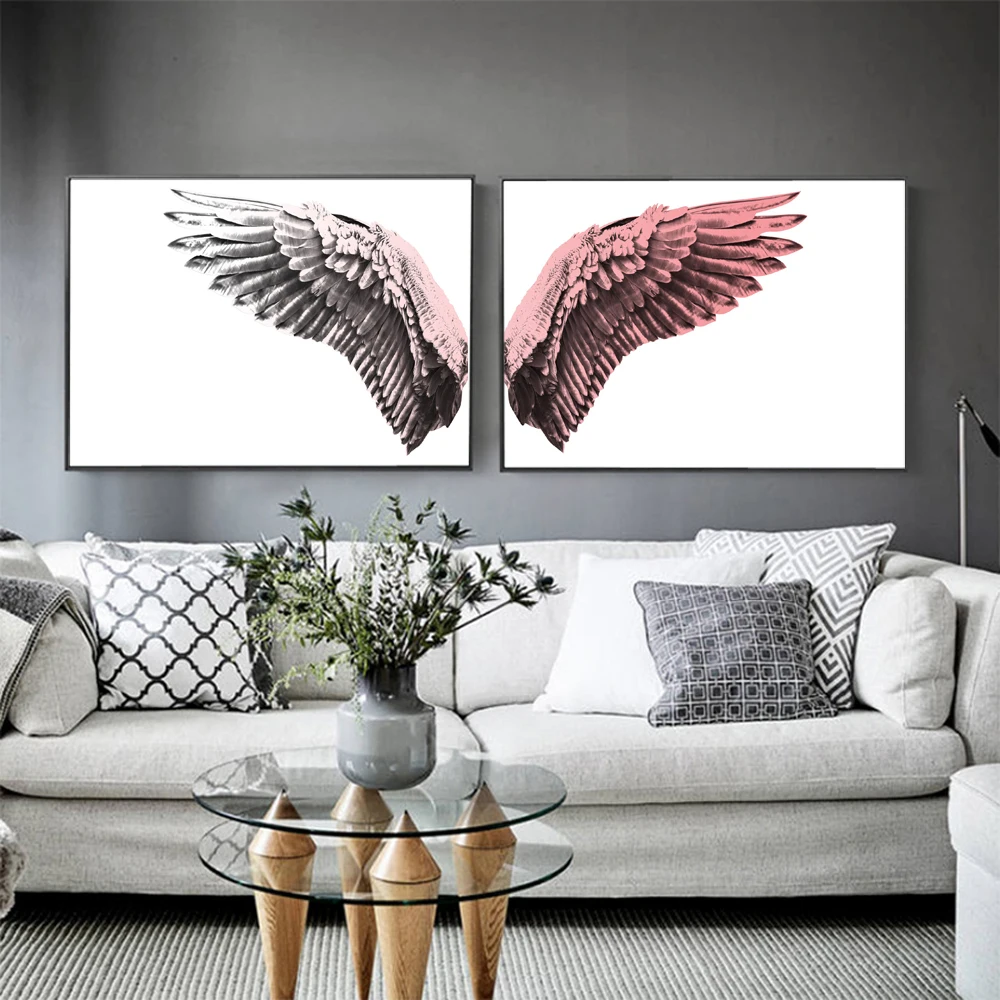 Современный черный белый цвет Design Feather с крыльями ангела репродукции постеры на
