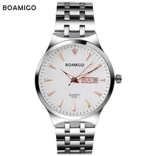 Moda hombre reloj de cuarzo reloj de pulsera de acero de plata vestido de negocios reloj ocasional masculina superior boamigo marca impermeable relogio masculino