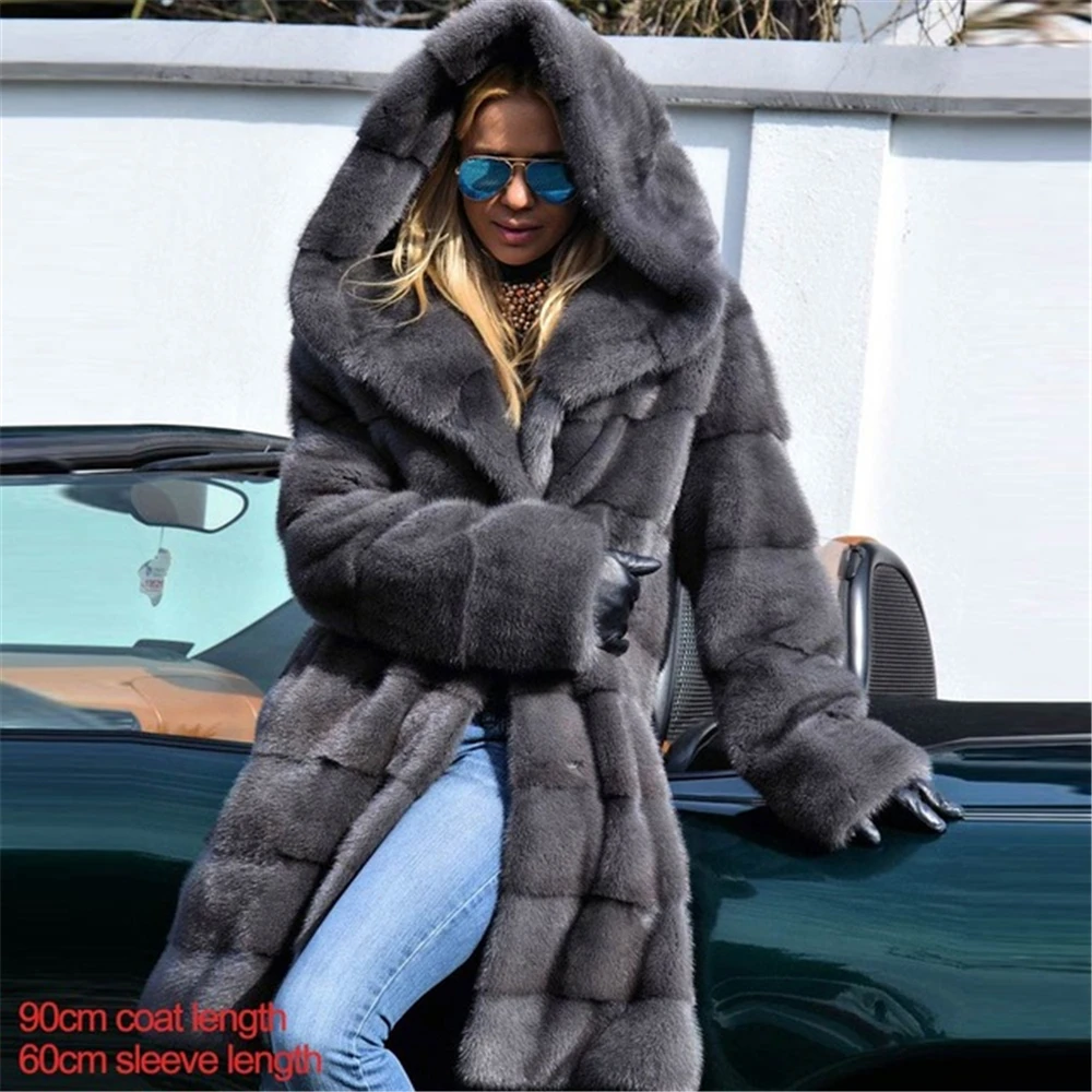 

TOPFUR 2019 Winter Real Fur Coat Women Natural Mink Fur Medium Coat With Belt Thick Warm Full Sleeves Coats With Fur Hood Medium
