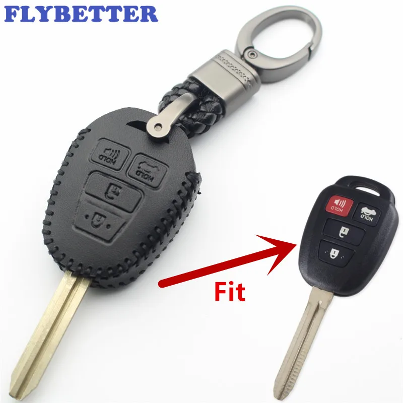 

FLYBETTER Genuine Leather 4Button Remote Key Fob Protector Case Cover For Toyota 12-15 Camry/14-15 Corolla L414
