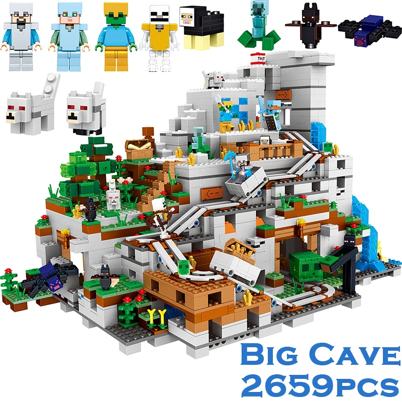 

2659PCS My world Minecraft The Mountain Cave anime action figures 21137 Building Block Bricks Toy For Children legoings Zombie