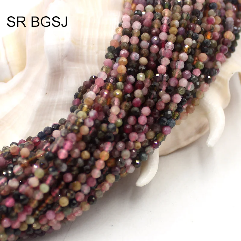 Free Shipping 3mm Round Faceted Mixed Tourmaline Gems Natural Stone Seed Bail Craft Beads Strand 15&quot|Бусины| |