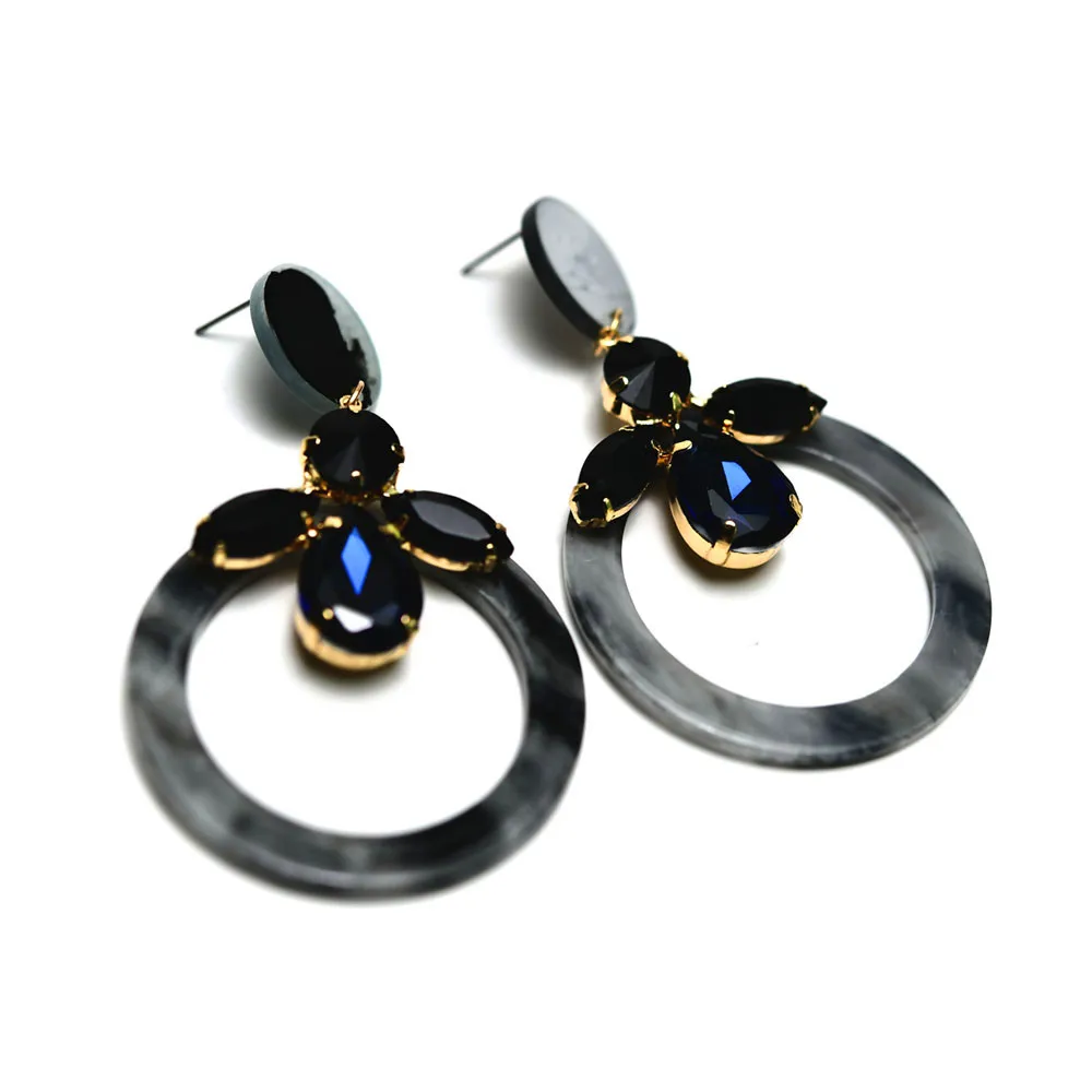 

acrylic circle earrings stud novelty round girls ladies cute earrimgs gray rhinestone flower charms trendy jewelry women earring
