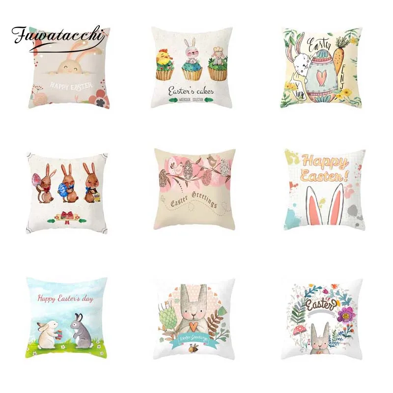 

Fuwatacchi Happy Easter Festival Decor Cushion Cover Cute Bunny Egg Pillow Covers for Home Sofa Festival Party Decor Pillowcases