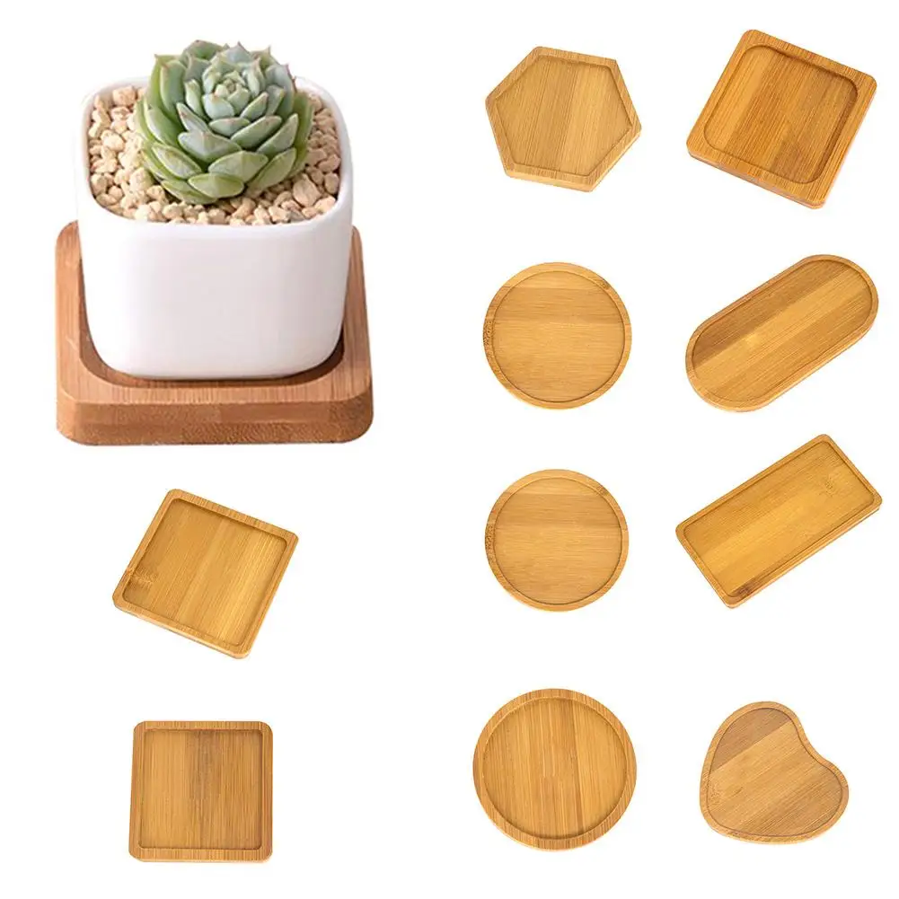 

45# Natural Material Round Square Heart Bamboo Saucer Succulent Planter Flower Pot Tray Bonsai Holder Flower Pot Tray