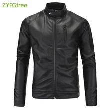 Новая английская мужская куртка с воротником на молнии, повседневная мужская куртка из искусственной кожи, повседневная мужская кожаная куртка C84