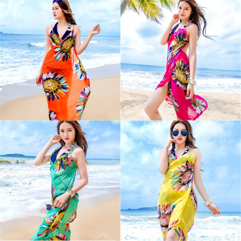 

New Beach Cover Up Bikini Chiffon Breathable Beachwear Summer Swimsuit Sexy See through Beach Dress saida de praia napeo