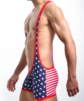 

Men's Conjoined Underwear Jumpsuits The American Flag Printing Stage Performance Pants
