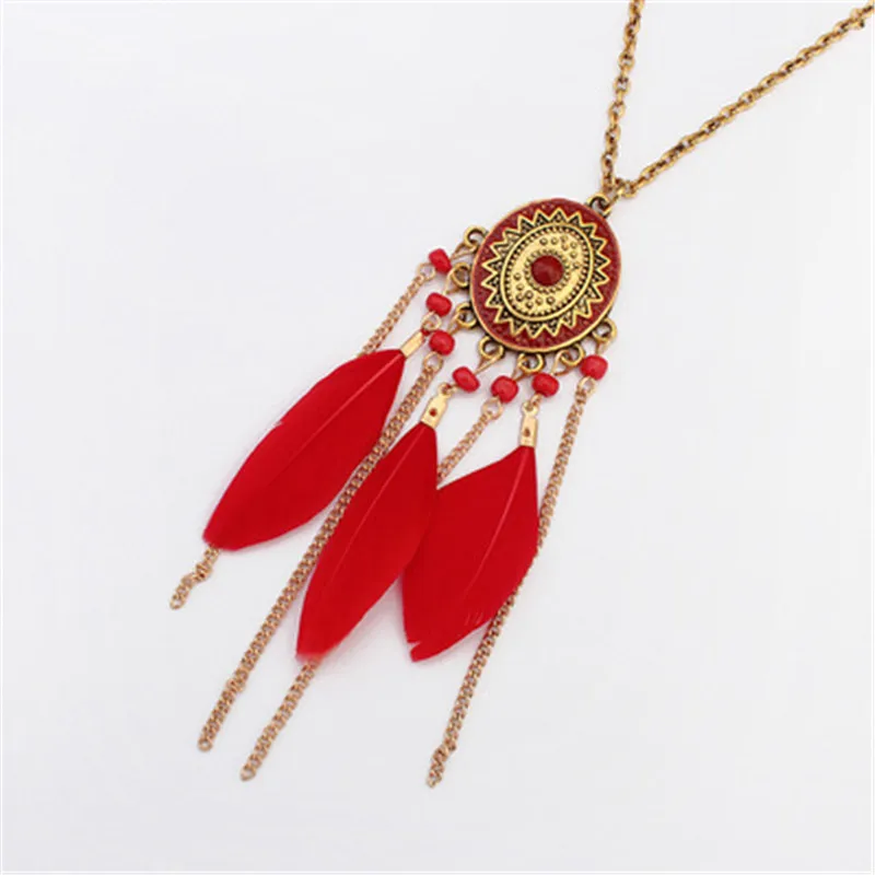 

Fashion fringed Necklace long exotic style feather sweater chain national style retro Pendant G0553