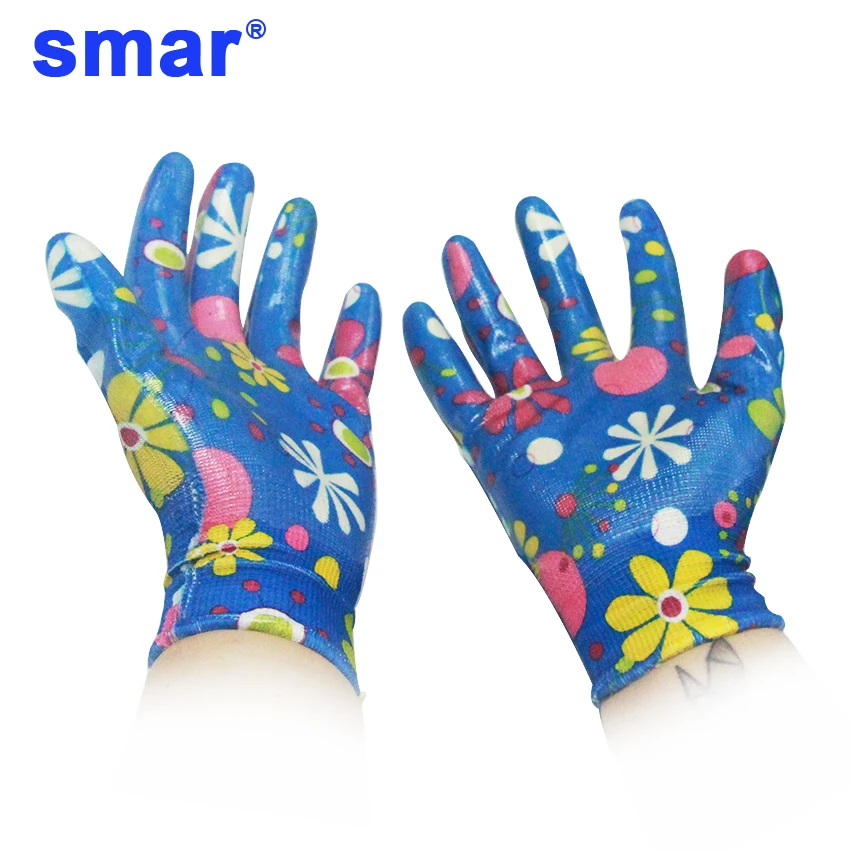 

12 Pairs Women Housework Nitrile Gloves Cleaning Garden Gloves Ladies Flower Printed Breathable Work Hand protect Fast delivery