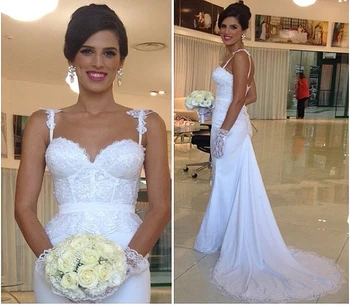 

Backless Vestido De Noiva 2019 Muslim Wedding Dresses Mermaid Spaghetti Straps Lace Beach Boho Dubai Arabic Wedding Gown Bridal