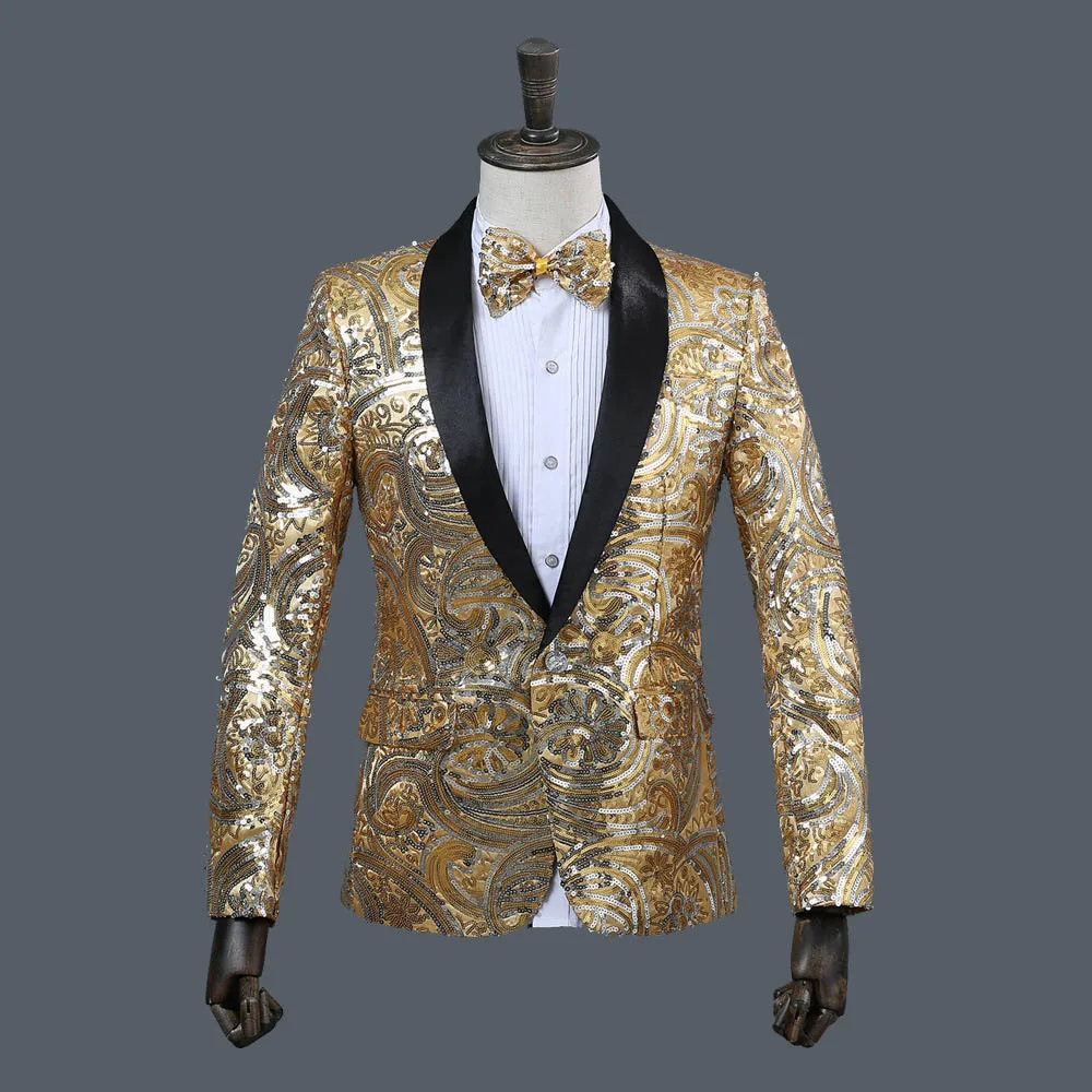 

Fashion Men Suit 2019 Slim fit Suits Latest Coat Gold Sequins Wedding Party Blazer Groom Tuxedos Costume