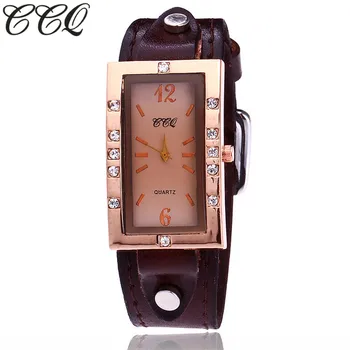 

CCQ Brand Vintage Genuine Cow Leather Watches Casual Women Rhinestone Wristwatch Quartz Watch Relogio Feminino