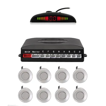 

Car Reverse Parking Radar System with 8 Parking Sensors Distance Detection + LED Distance Display + Sound Warning (Silver Color)