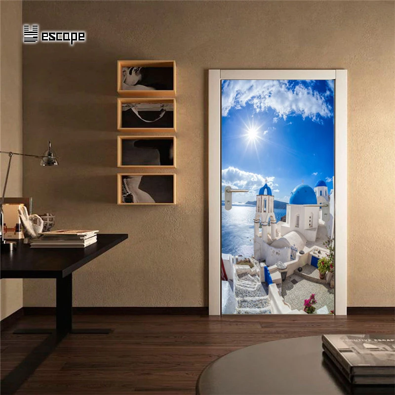 

Creativity Door Stickers Landscape Waterproof Living Room Bedroom Door Decals wallpaper Self Adhesive Imitation 3D Wall Sticker