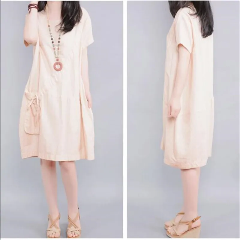 Vestido 2018 хлопковое льняное платье для женщин летнее модное с круглым вырезом и