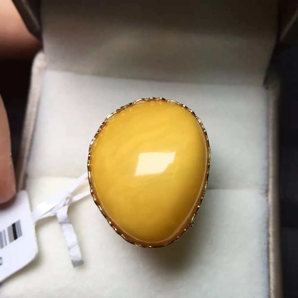 (SOLD canbe customized) 20*24mm 3.03g 18K ring Gold Top grade round shape chicken oil natural beeswax ring for women