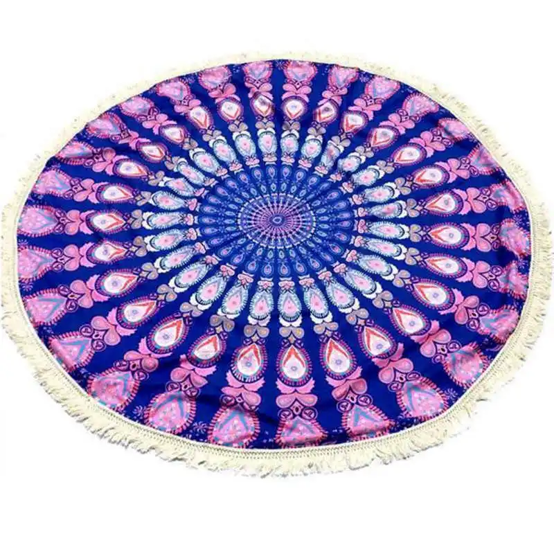 New Round Hippie Tassel Tapestry Beach Throw Mandala Towel Yoga Mat Bohemian Blanket Tablecloth Printed Towel Beach A22# (2)