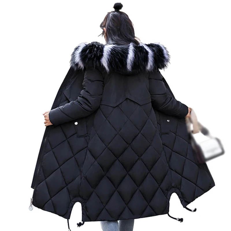 

Women Winter Black Quilted Jackets 2018 Female Long Parka Faux Fur Hooded Cute Girls Military Green Coats Ladies Slim Red Coat