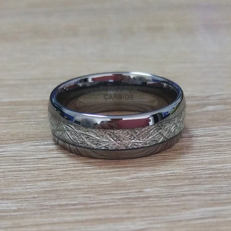 8 мм Серебряное металлическое вольфрамовое Карбидное кольцо с метеоритной инкрустацией блестящее купольное покрытие простое обручальное кольцо для мужчин размер от 8 до 13