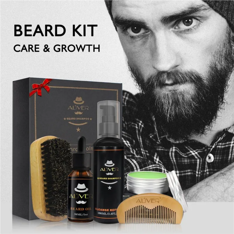 

New Mens Beard Oil Kits With Scissor Comb Brush Beard Oil Styling Shaping Mustache Hair Growth Beard Styling Beard Care Set