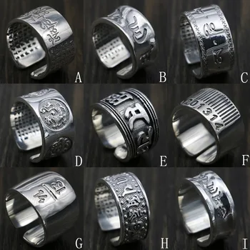 

Sterling Silver Wide Surface Scripture Ring Male Open Ended Exaggerated Retro Thai Silver Ring Jewelry Domineering