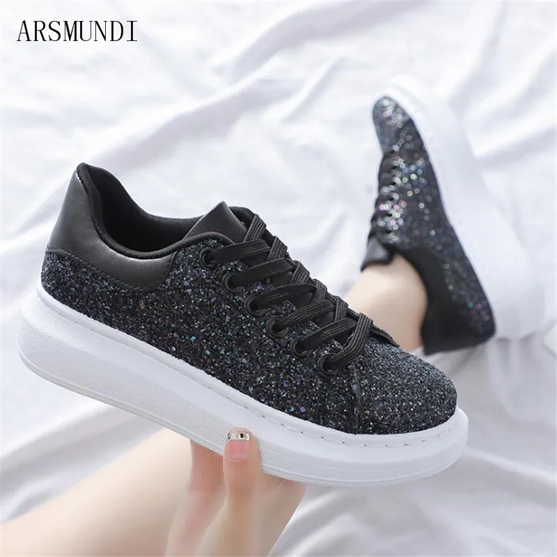 

ARSMUNDI 2019 Sparkling Comfy Breathable Trainers Heel 5cm Women's Platform Sneakers Women Shoes Casual Female Shoes M696