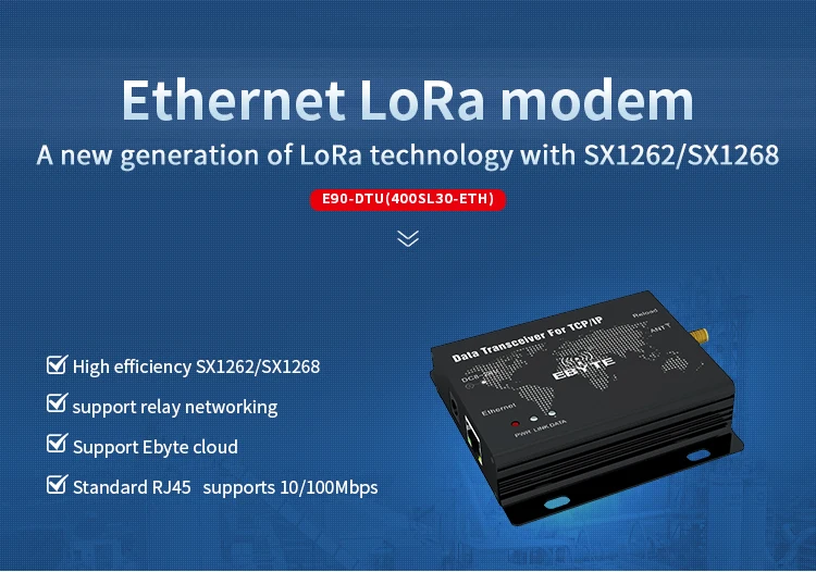 E90-DTU(400SL30-ETH) RJ45 Ethernet LoRa SX1268 30dBm 1 Вт 433 МГц порты TCP, UDP последовательный порт беспроводной трансивер модем