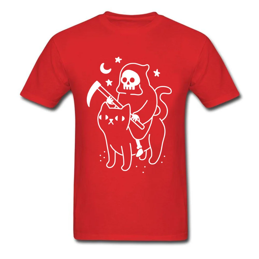 Death Rides A Black Cat T-Shirt Funky Short Sleeve Unique All Cotton Round Neck Men Tees Party Tee Shirts Summer Death Rides A Black Cat red