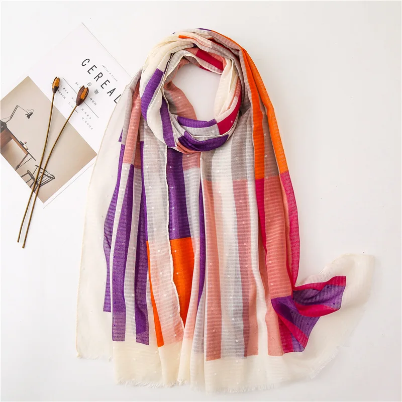 Fashion Gradient Striped Line Fringe Viscose Shawl Scarf Women High Quality Printe Pashmina Stole Bufandas Muslim Hijab 180*90Cm