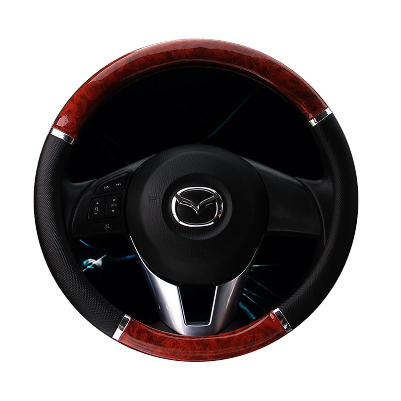 Pu leather peach wood car steering wheel cover summer four seasons