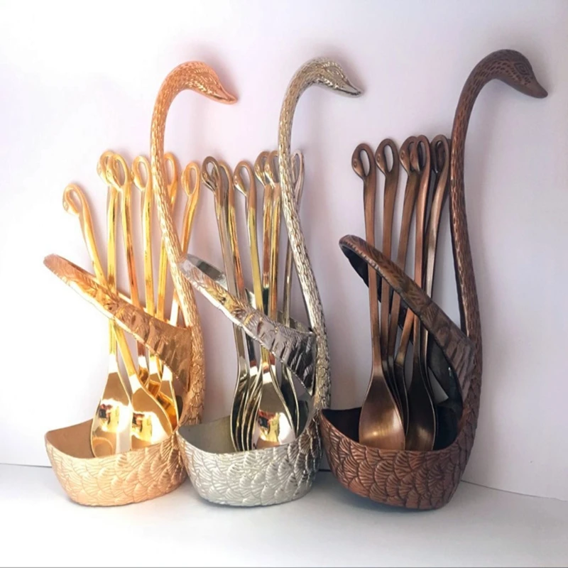 

HOT Utensils Tableware Dinnerware Swan Base Spoon Fork Holder Wedding Party Decor Stainless Steel