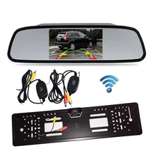 4.3″ Car Vehicle LCD Mirror Monitor Rear View Kit + Wireless EU Car License Plate Frame Reversing Backup Parking 4 LED Camera