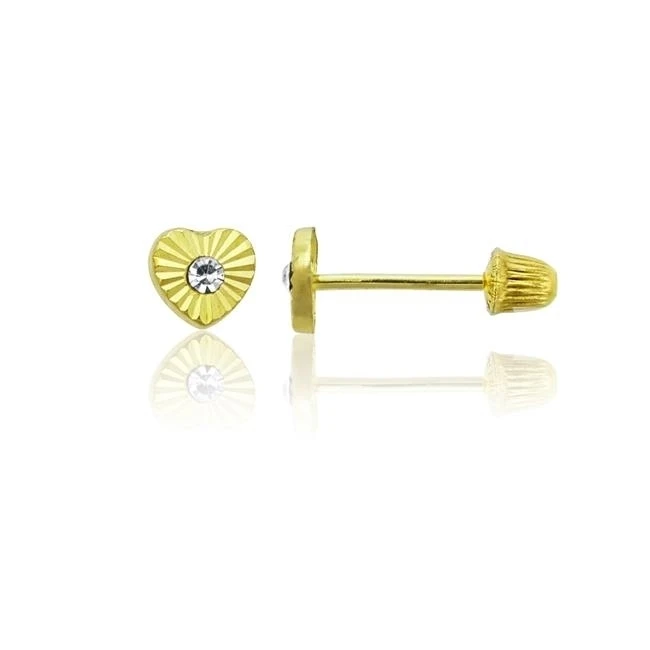 YGI FZE4646Y2W 14K Yellow Gold Diamond Cut Mini Heart Hat Screw Back Stud Earring